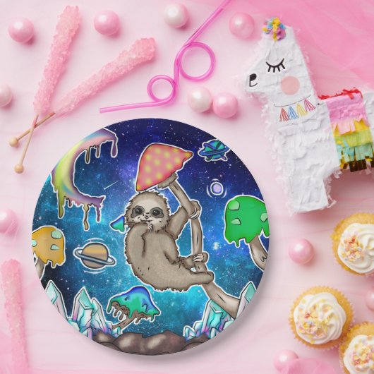 Weltraumgalaxie Sloth Cosmic Mushrooms Weiße Krist Pappteller (Party)