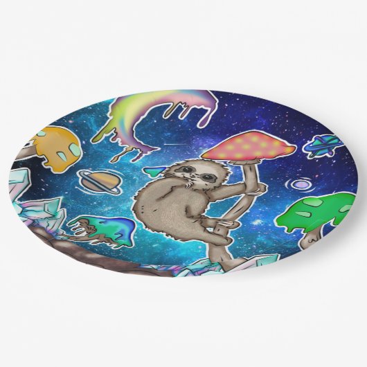 Weltraumgalaxie Sloth Cosmic Mushrooms Weiße Krist Pappteller (Schrägansicht)