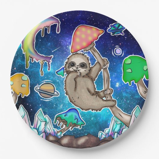 Weltraumgalaxie Sloth Cosmic Mushrooms Weiße Krist Pappteller (Vorderseite)