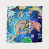 Weltraumgalaxie Sloth Cosmic Mushrooms Weiße Krist Wandteppich (Vorderseite (Horizontal))