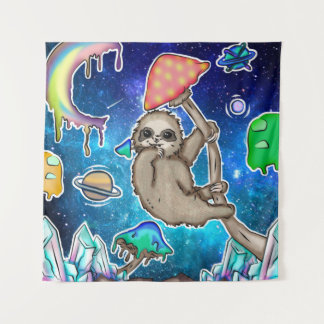 Weltraumgalaxie Sloth Cosmic Mushrooms Weiße Krist Wandteppich