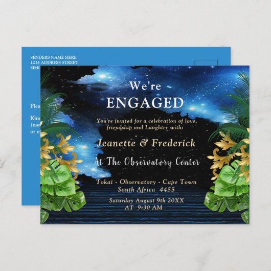 Weltraumgalaxie-Verlobung Einladungspostkarte (Vorne/Hinten)