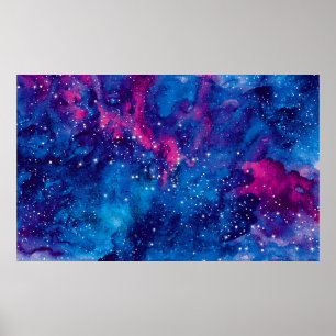 Weltraumgalaxie Wasserfarbe Nachthimmel mit Sterne Poster