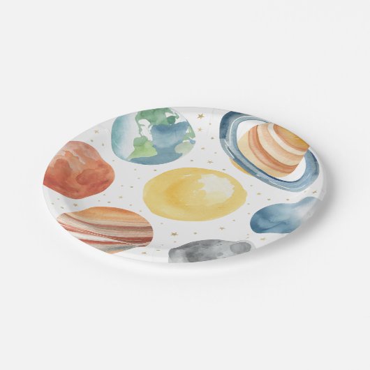 WeltraumGeburtstagsfeier Pappteller (Schrägansicht)