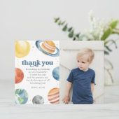 WeltraumGeburtstagsparty Dankeschön Karte (Stehend Vorderseite)