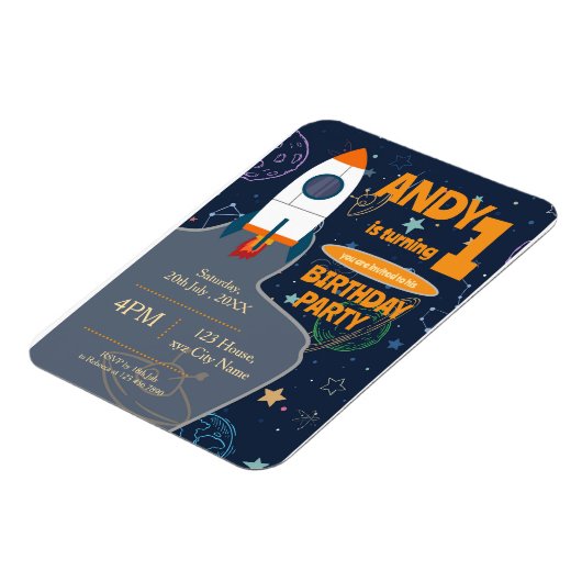 Weltraumgeschlechtsneutrale erste Geburtstagsparte Magnet (Linke Seite)