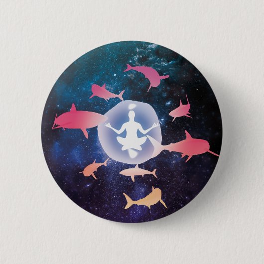 Weltraumhaie und Meditation Kunst Button (Vorderseite)