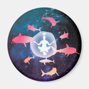 Weltraumhaie und Meditation Kunst Magnet