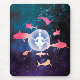 Weltraumhaie und Meditation Kunst Mousepad