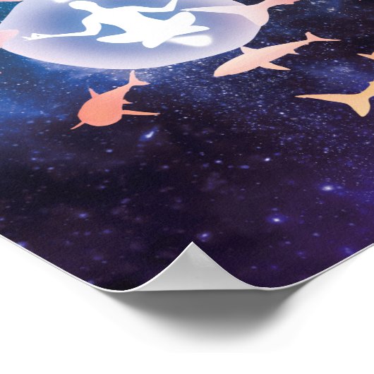 Weltraumhaie und Meditation Kunst Poster (Ecke)