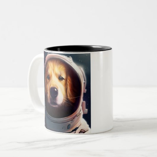 Weltraumhund Zweifarbige Tasse (Vorderseite Links)