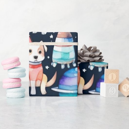 Weltraumhunde Planeten Galaxie-Universum Geschenkpapier (Babyparty)