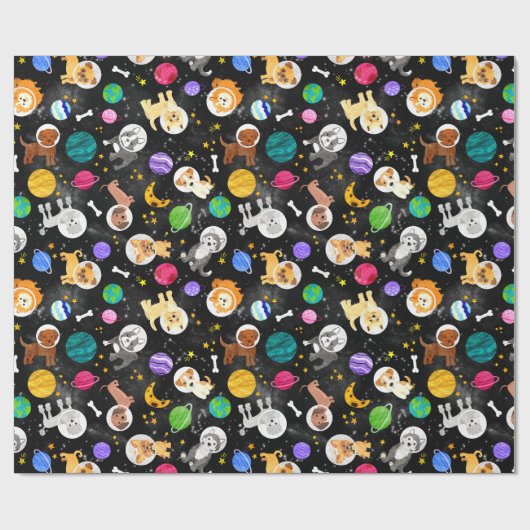 Weltraumhunde Wasserfarben Welpen Geschenkpapier (Flach)