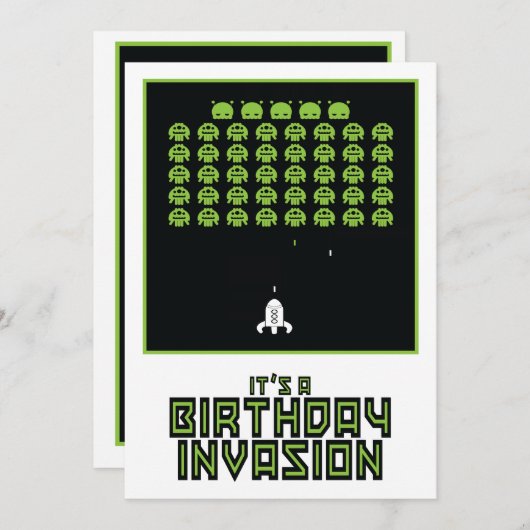 Weltrauminvasion zum Geburtstag Einladung (Vorne/Hinten)