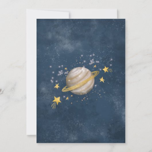 Weltraumjunge Babyduschmaschine Stars Galaxy Navy Einladung (Rückseite)