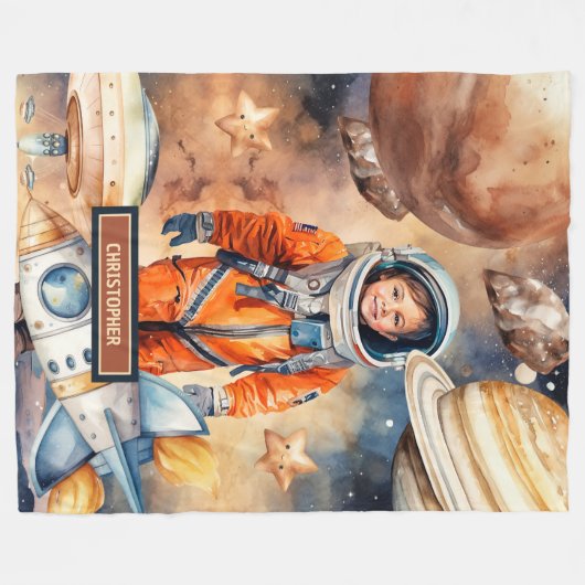 Weltraumjunge Junge Personalisierte Gift Junge Jun Fleecedecke (Vorderseite (Horizontal))
