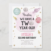 Weltraumjunge Mädchen zum zweiten Geburtstag Einla Einladung (Vorderseite)