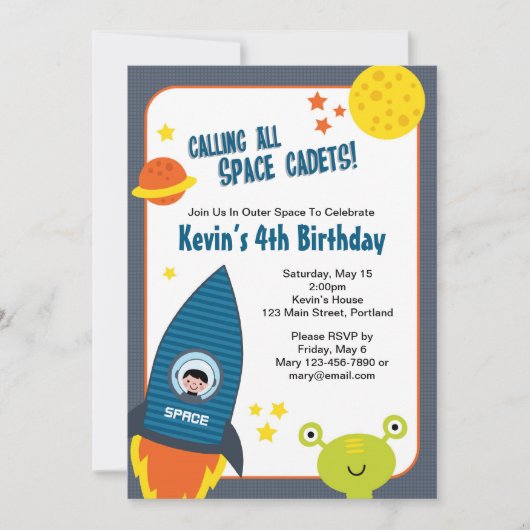 Weltraumjunge zum Geburtstag Einladung (Vorderseite)