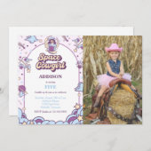 Weltraumjunge zum Geburtstag mit Foto Einladung (Vorne/Hinten)