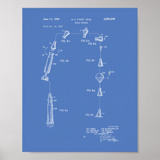 Weltraumkapsel 1963 Patentart Blueprint Poster (Vorne)