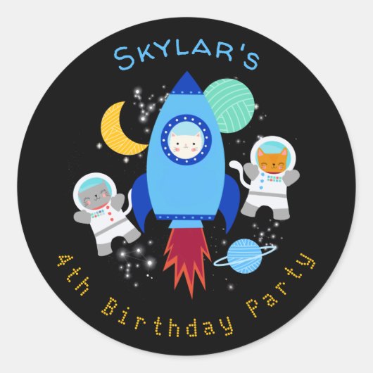 Weltraumkätzchen Katze Astronaut Kindergeburtstag Runder Aufkleber (Vorderseite)