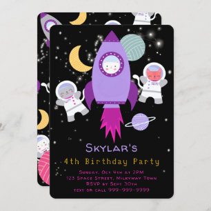 Weltraumkätzchen Katzenastronaut Geburtstag Rosa Einladung