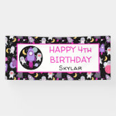 Weltraumkätzchen Katzenastronaut Lila Geburtstag Banner (Horizontal)