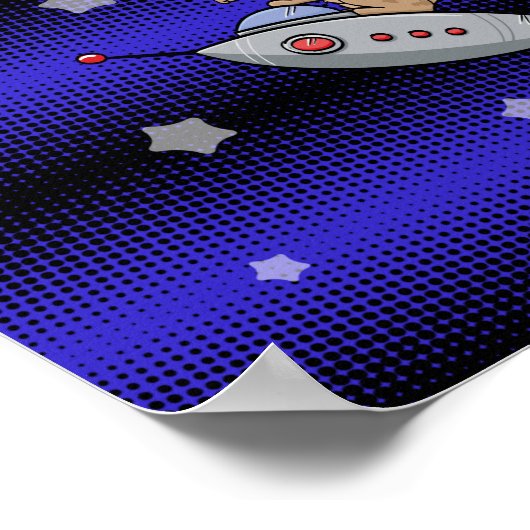 Weltraumkatze auf einer Retro-Rocketship Poster (Ecke)