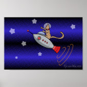 Weltraumkatze auf einer Retro-Rocketship Poster (Vorne)