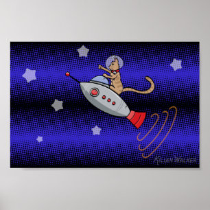 Weltraumkatze auf einer Retro-Rocketship Poster
