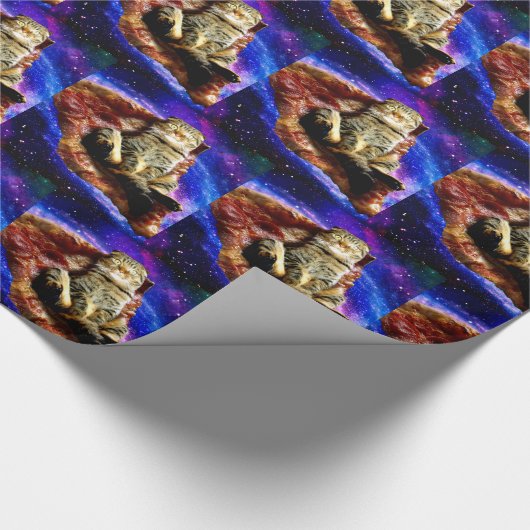 Weltraumkatze auf Pizza Geschenkpapier (Ecke)