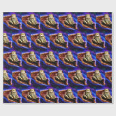 Weltraumkatze auf Pizza Geschenkpapier (Flach)