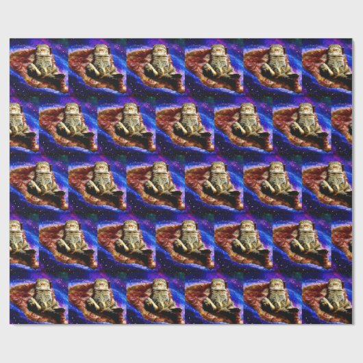 Weltraumkatze auf Pizza Geschenkpapier (Flach)