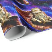 Weltraumkatze auf Pizza Geschenkpapier (Rolleneckpunkt)