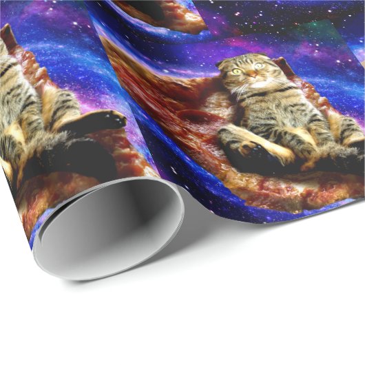 Weltraumkatze auf Pizza Geschenkpapier (Rolleneckpunkt)