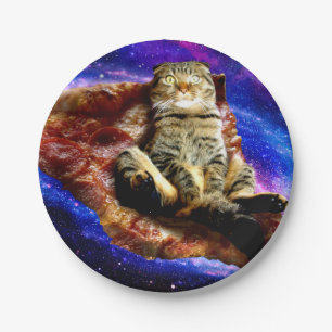 Weltraumkatze auf Pizza Pappteller