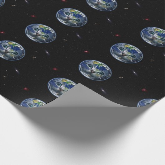 Weltraumkatze Erde Geschenkpapier (Ecke)