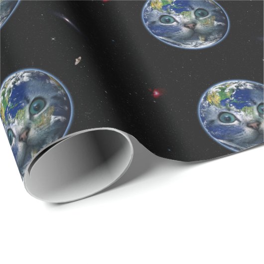Weltraumkatze Erde Geschenkpapier (Rolleneckpunkt)