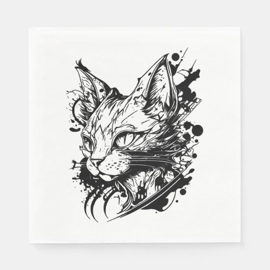 Weltraumkatze im Vintagen Tattoo-Stil Serviette (Vorderseite)