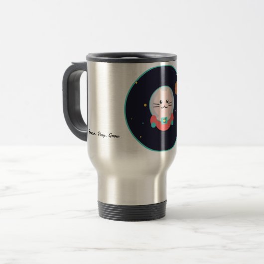 Weltraumkatze-Kaffeetasse - Kosmische Kitty-Astron Reisebecher (Vorderseite Links)