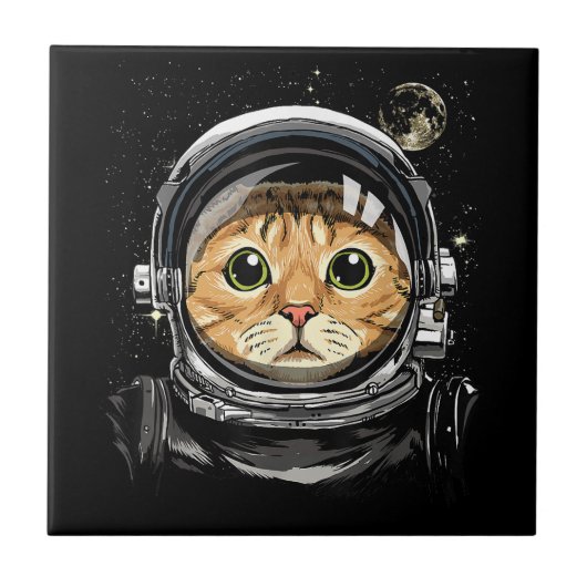 Weltraumkatze Kitty Astronaut Tierschaum Galaxie Fliese (Vorderseite)