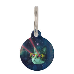 Weltraumkatze mit gelber Brille Haustiermarke