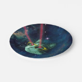 Weltraumkatze mit gelber Brille Pappteller (Schrägansicht)