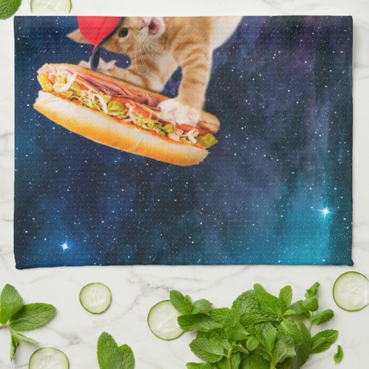 Weltraumkatze mit Kappen und Fanpackung Geschirrtuch (Gefaltet)