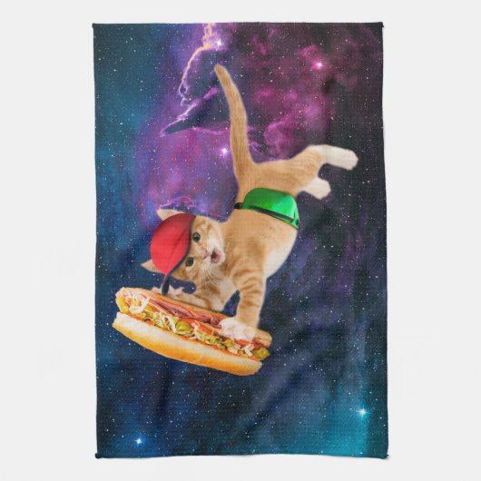 Weltraumkatze mit Kappen und Fanpackung Geschirrtuch (Vertikal)