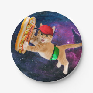 Weltraumkatze mit Kappen und Fanpackung Pappteller