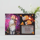 Weltraumkatze mit russischem Hut Einladung (Stehend Vorderseite)