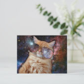 Weltraumkatze mit Sonnenbrille Postkarte (Stehend Vorderseite)