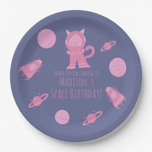 Weltraumkatze Pink Galaxy Geburtstag Pappteller (Vorderseite)