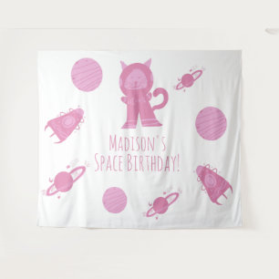 Weltraumkatze Pink Galaxy Geburtstag Wandteppich